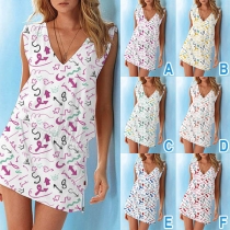 Sexy Backless V-neck Sleeveless Printed Dress