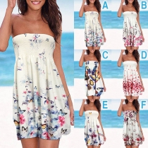 Sexy Strapless High Waist Printed Dress