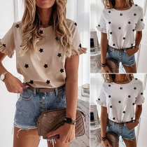 Fashion Short Sleeve Round Neck Star Printed T-shirt