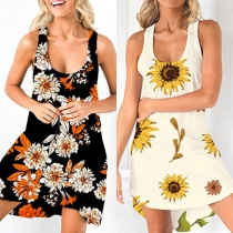 Fashion Sleeveless U-neck Printed Dress