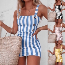 Sexy Backless Slim Fit Sling Striped Dress
