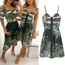 Sexy Backless V-neck Printed Sling Dress