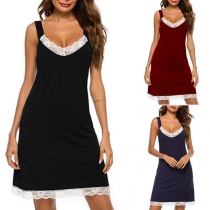 Sexy Backless V-neck Lace Spliced Sling Dress