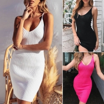 Sexy Backless Solid Color Slim Fit Sling Dress