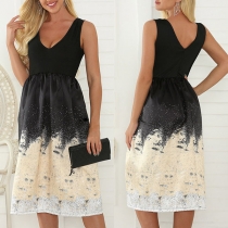 Fashion Sleeveless V-neck High Waist Printed Dress