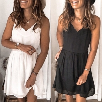 Sexy Backless V-neck Solid Color Sling Dress