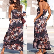 Sexy Strapless High Waist Printed Dress(Without belt)