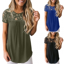 Fashion Lace Spliced Short Sleeve Round Neck T-shirt
