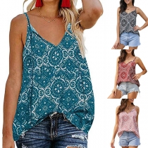 Sexy Backless V-neck Printed Sling Top