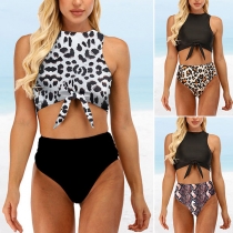 Sexy High Waist Knotted Hem Bikini Set