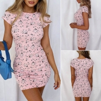 Sweet Style Short Sleeve Round Neck Slim Fit Printed Dress