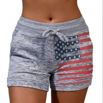 Mode hög midja amerikansk flagga tryckta sportshorts