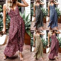 Sexy Backless V-neck Irregular Hem Printed Sling Dress
