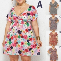 Sexy V-neck Short Sleeve Printed Beach Dress