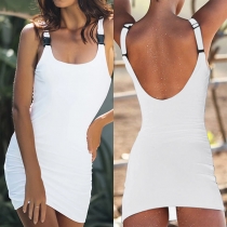 Sexy Backless Solid Color Slim Fit Sling Dress