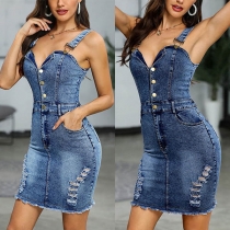 Sexy Backless Ripped Slim Fit Sling Denim Dress
