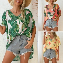 Bohemian Style Short Sleeve V-neck Loose Printed Dress