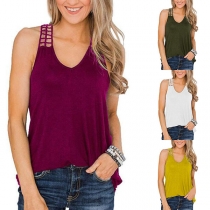 Fashion Solid Color V-neck Loose Tank Top