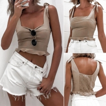 Sexy Backless Square Collar Solid Color Sling Top