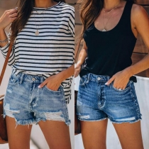 Fashion High Waist Ripped Denim Shorts