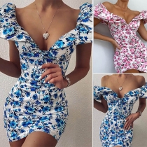 Sexy V-neck Sleeveless Slim Fit Printed Dress