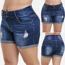 Fashion High Waist Slim Fit Ripped Denim Shorts