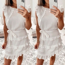 Sweet Style Sleeveless Round Neck Ruffle Dress