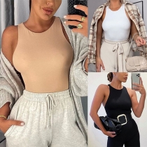 Simple Style Sleeveless Round Neck Solid Color Romper