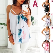 Sexy Backless V-neck Printed Sling Top
