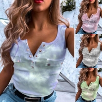 Fashion Sleeveless V-neck Tie-dye Printed Tank Top