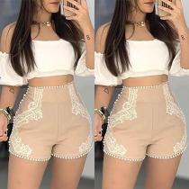 Fashion High Waist Slim Fit Lace Spliced Shorts