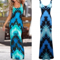 Fashion Sleeveless U-neck Printed Maxi Dress