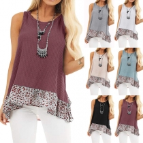Fashion Sleeveless Round Neck Printed Spliced Hem Loose Top