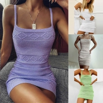 Sexy Backless Solid Color Slim Fit Sling Knit Dress