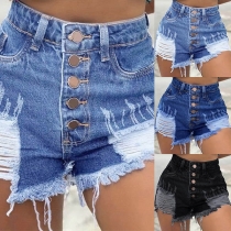 Fashion High Waist Slim Fit Ripped Denim Shorts