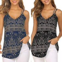 Sexy Backless V-neck Printed Sling Top