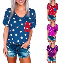Fashion Star Printed Short Sleeve V-neck T-shirt