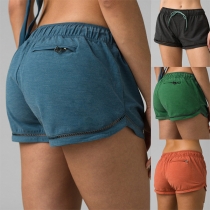Sports Style Solid Color Elastic Waist Sports Shorts
