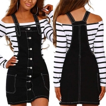 Fashion Single-breasted Denim Suspender Skirt