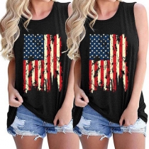 Fashion American Flag Printed Round Neck Tank Top