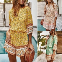 Fresh Style Half Sleeve V-neck Printed Romper