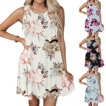 Fashion Sleeveless Round Neck Loose Printed Dress