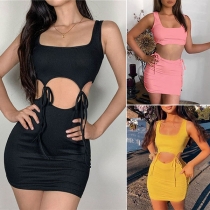 Sexy Sleeveless Crop Top + High Waist Skirt Two-piece Set