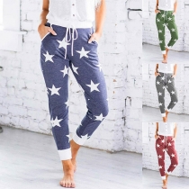 Fashion High Waist Star Printed Casual Pants