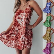 Sexy Backless V-neck Colorful Printed Sling Dress