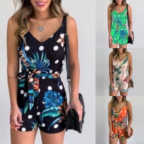 Sexy Backless V-neck High Waist Slim Fit Sling Printed Romper