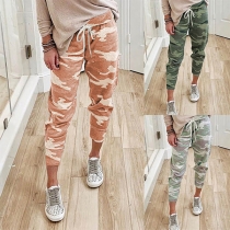 Fashion Camouflage Printed Drawstring Waist Casual Pants