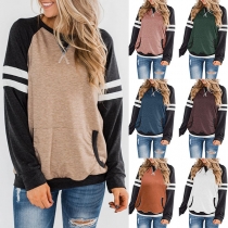 Fashion Contrast Color Long Sleeve Round Neck Sweatshirt