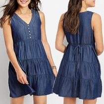 Fashion Sleeveless V-neck Denim Dress