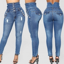 Fashion High Waist Slim Fit Ripped Jeans